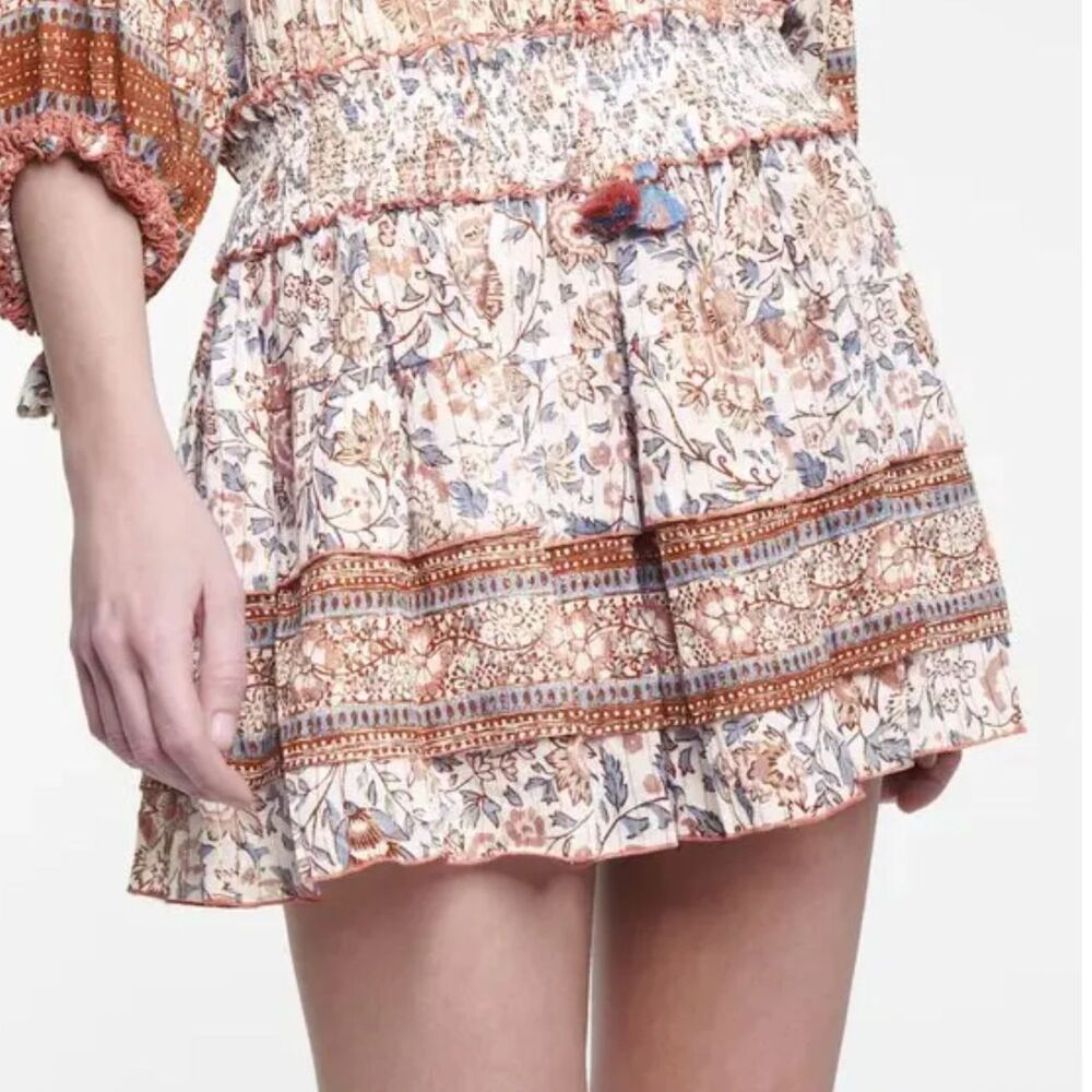 Poupette St Barth Pink Floral Cotton Ariel Mini Skirt Size M/L MSRP $201 Resort